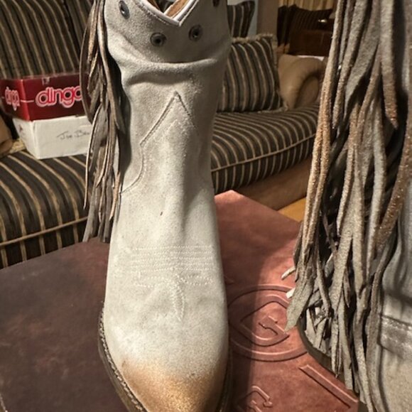 Stylish Fringe Ankle Boots in Gray and Tan - Picture 2 of 5